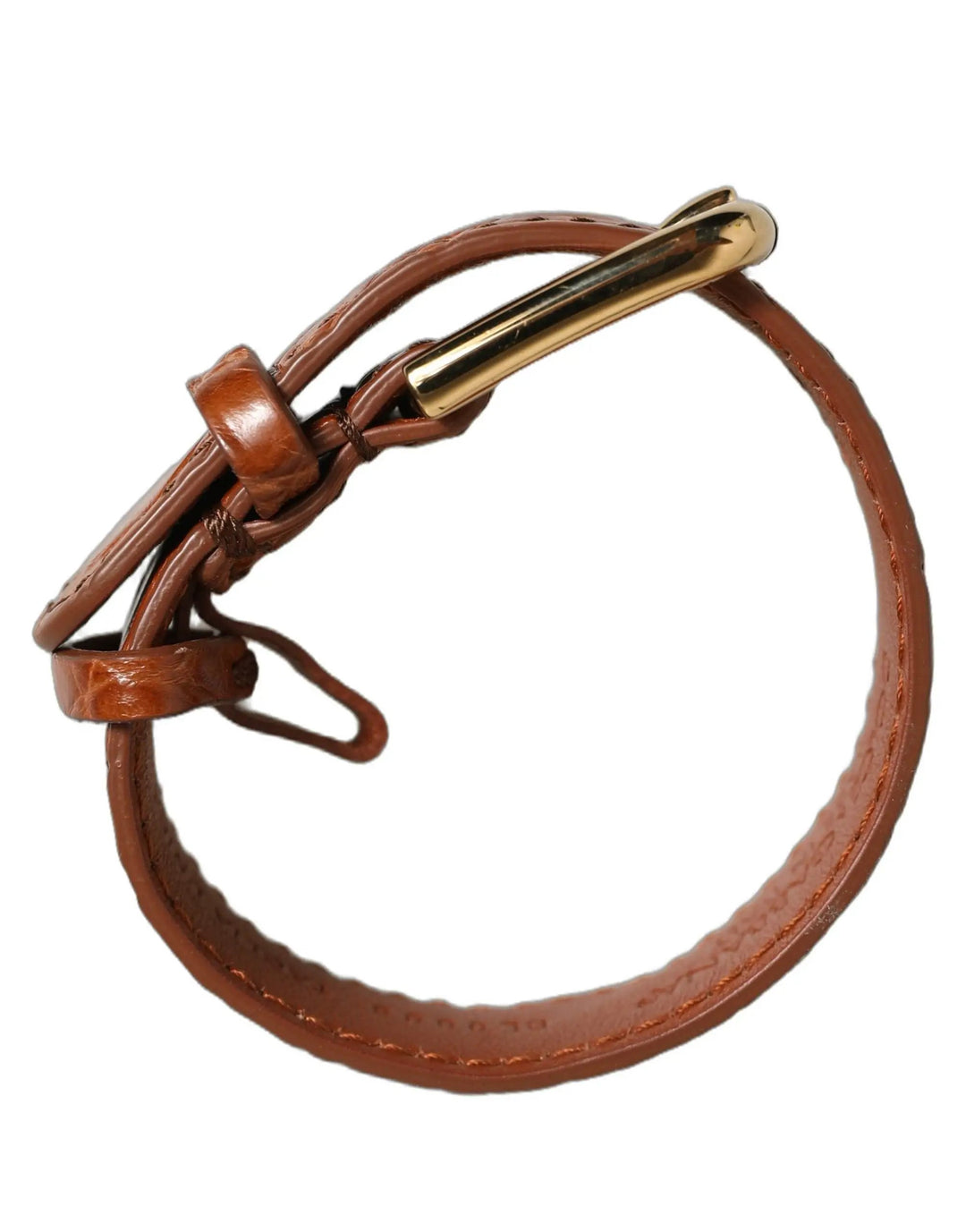 Dolce &amp; Gabbana Sample Sale | Dolce &amp; Gabbana Brown Textured Leather Gold Buckle Belt Strap Bracelet - | Designer outlet