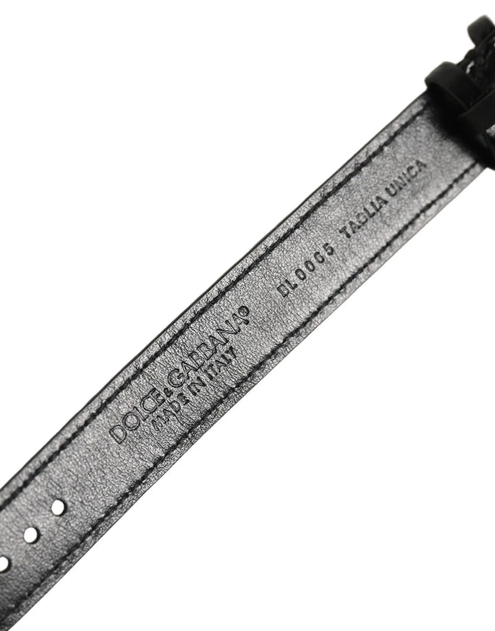 Dolce &amp; Gabbana Sample Sale | Dolce &amp; Gabbana Black Textured Leather Gold Buckle Belt Strap Bracelet - | Designer outlet