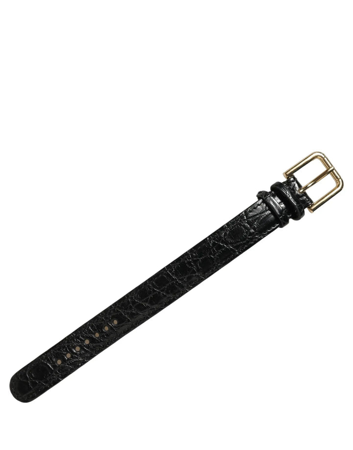 Dolce &amp; Gabbana Sample Sale | Dolce &amp; Gabbana Black Textured Leather Gold Buckle Belt Strap Bracelet - | Designer outlet
