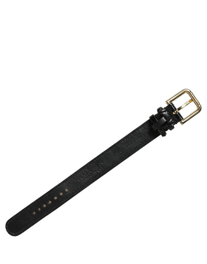 Dolce &amp; Gabbana Sample Sale | Dolce &amp; Gabbana Black Textured Leather Gold Buckle Belt Strap Bracelet - | Designer outlet