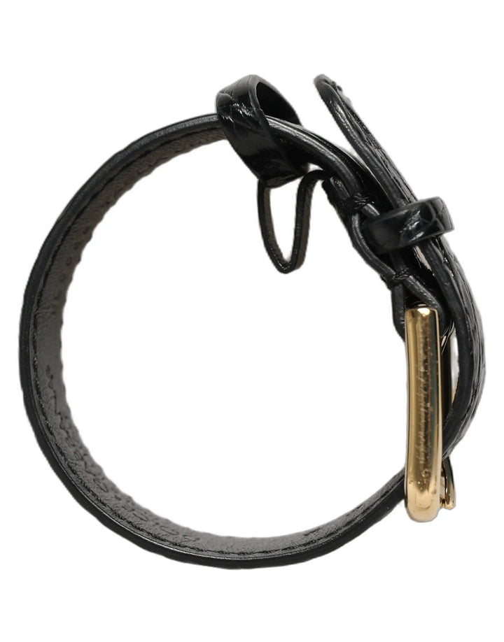Dolce &amp; Gabbana Sample Sale | Dolce &amp; Gabbana Black Textured Leather Gold Buckle Belt Strap Bracelet - | Designer outlet