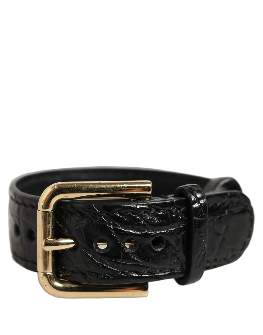 Dolce &amp; Gabbana Sample Sale | Dolce &amp; Gabbana Black Textured Leather Gold Buckle Belt Strap Bracelet - | Designer outlet