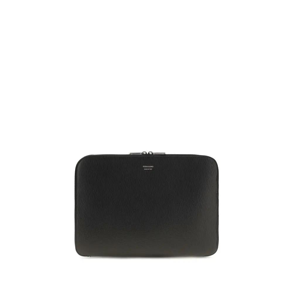 Ferragamo Black Calf Leather Bos Taurus Shoulder Bag