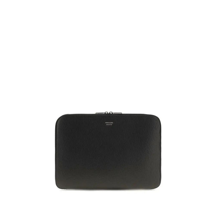 Ferragamo Black Calf Leather Bos Taurus Shoulder Bag