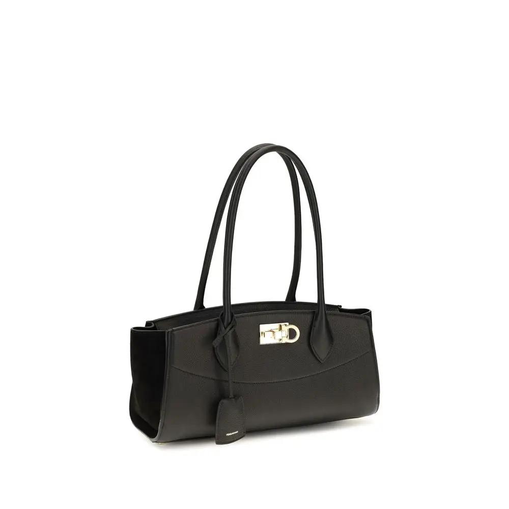 Ferragamo Sample Sale | Ferragamo Black Calf Leather Bos Taurus Shoulder Bag - | Designer outlet