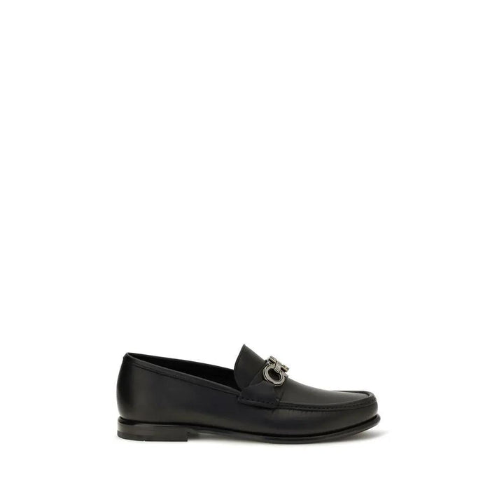 Ferragamo Black Calf Leather Bos Taurus Slip-On Loafers