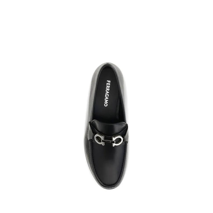 Ferragamo Black Calf Leather Bos Taurus Slip-On Loafers