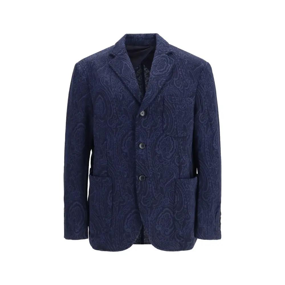 Etro Sample Sale | Etro Blue Wool Oves Aries Jacket - | Designer outlet
