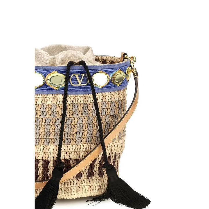 Valentino Garavani Beige Raffia Backet Bag