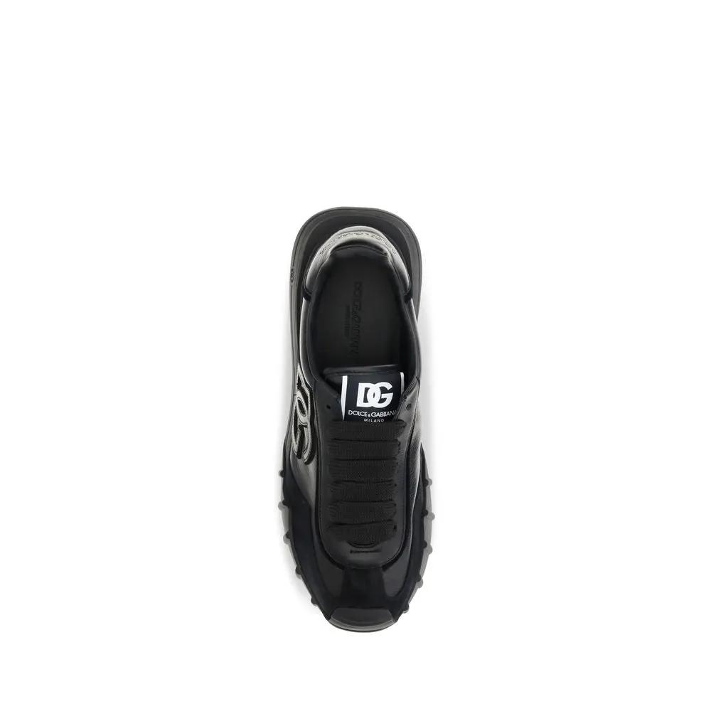 Dolce &amp; Gabbana Black Calf Leather Bos Taurus Athletic Sneakers