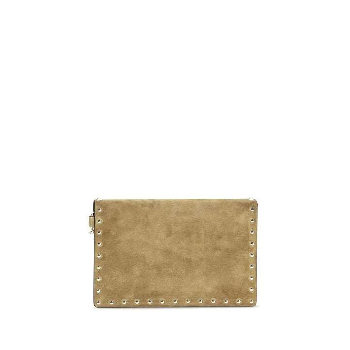 Valentino Garavani Beige Suede Leather Clutch Bag
