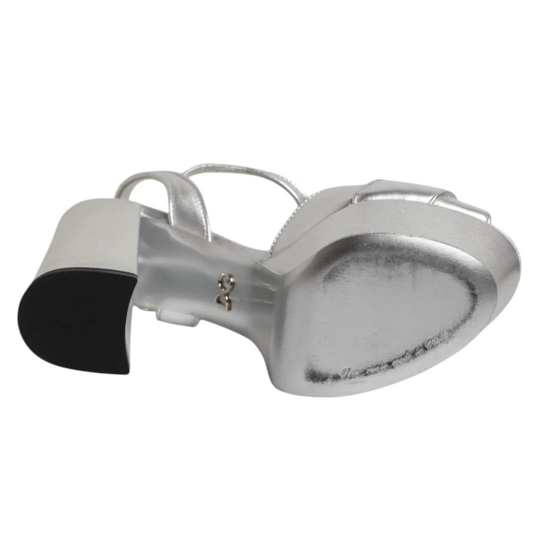 Dolce &amp; Gabbana Silver Logo Ankle Strap Heels Sandals Shoes
