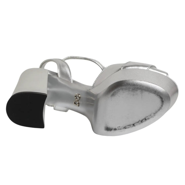 Dolce &amp; Gabbana Silver Logo Ankle Strap Heels Sandals Shoes