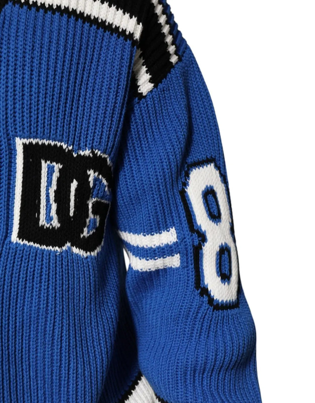 Dolce &amp; Gabbana Blue Cotton Logo Patch Ribbed Knit Cardigan Sweater