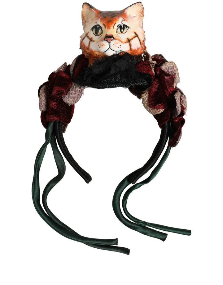 Dolce &amp; Gabbana Sample Sale | Dolce &amp; Gabbana Multicolor Velvet Bengal Cat Silk Headwear Headband - | Designer outlet