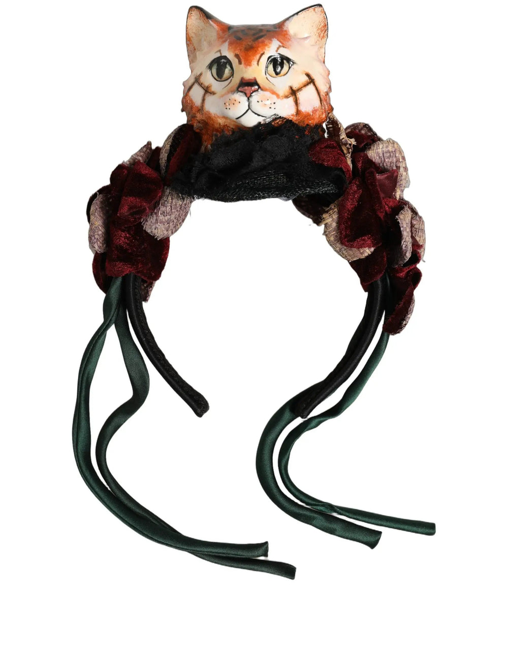 Dolce & Gabbana Sample Sale | Dolce & Gabbana Multicolor Velvet Bengal Cat Silk Headwear Headband - | Designer outlet