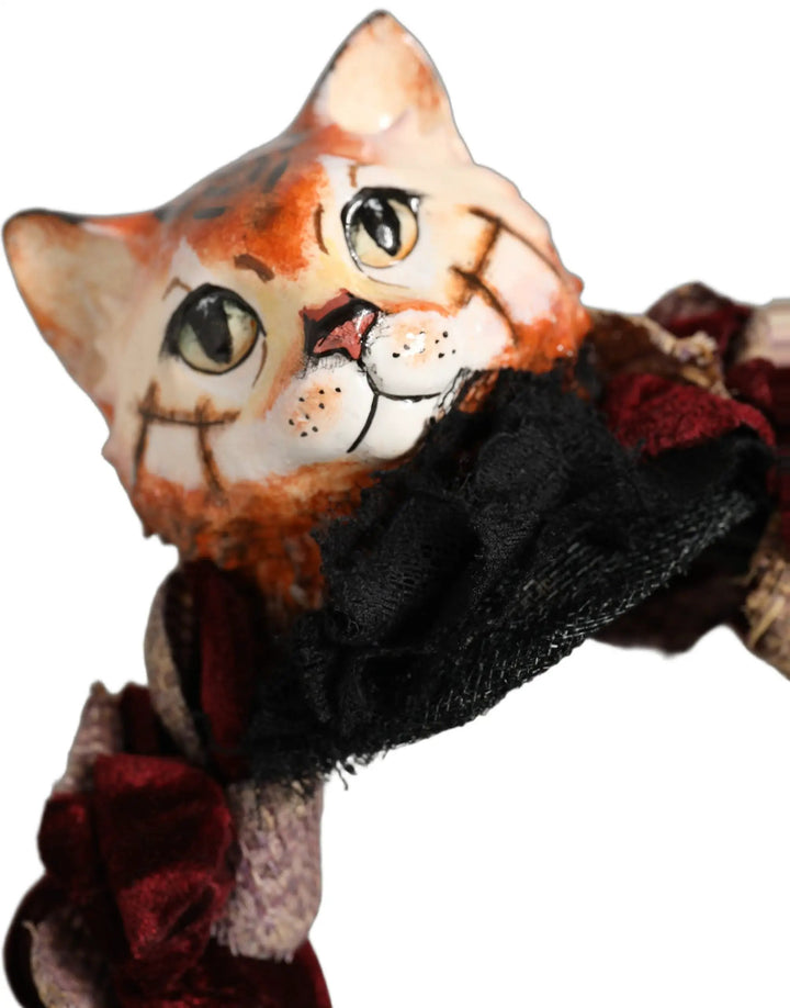 Dolce &amp; Gabbana Sample Sale | Dolce &amp; Gabbana Multicolor Velvet Bengal Cat Silk Headwear Headband - | Designer outlet