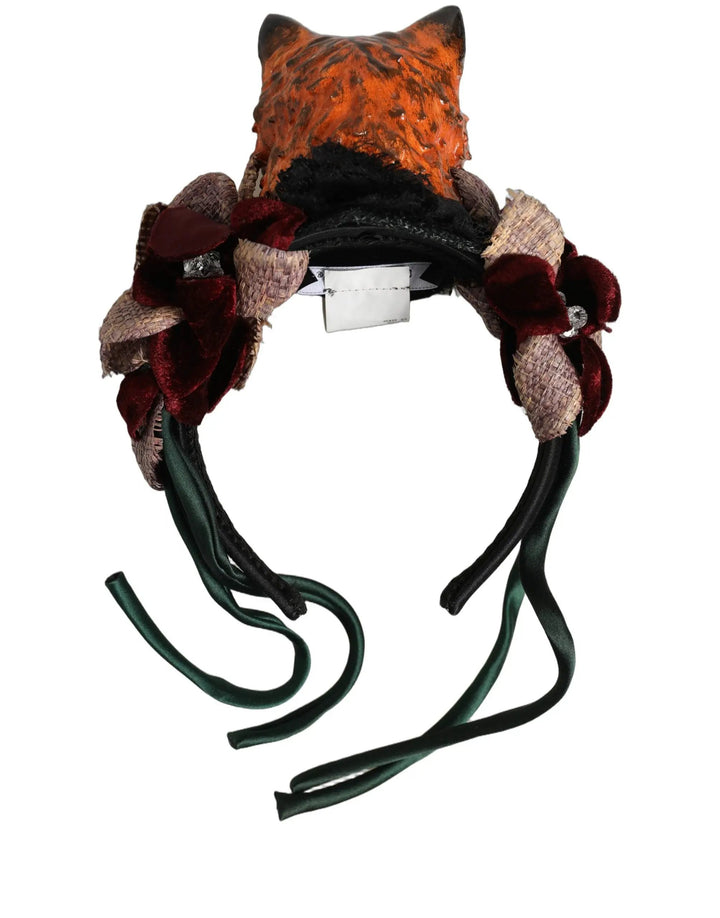 Dolce &amp; Gabbana Sample Sale | Dolce &amp; Gabbana Multicolor Velvet Bengal Cat Silk Headwear Headband - | Designer outlet