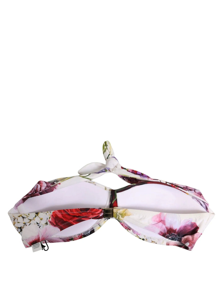 Dolce &amp; Gabbana Sample Sale | Dolce &amp; Gabbana White Floral Print Nylon Beachwear Bikini Top - | Designer outlet