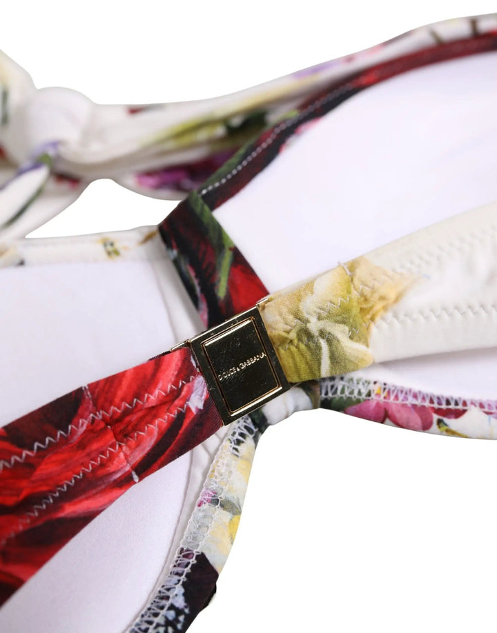 Dolce &amp; Gabbana Sample Sale | Dolce &amp; Gabbana White Floral Print Nylon Beachwear Bikini Top - | Designer outlet