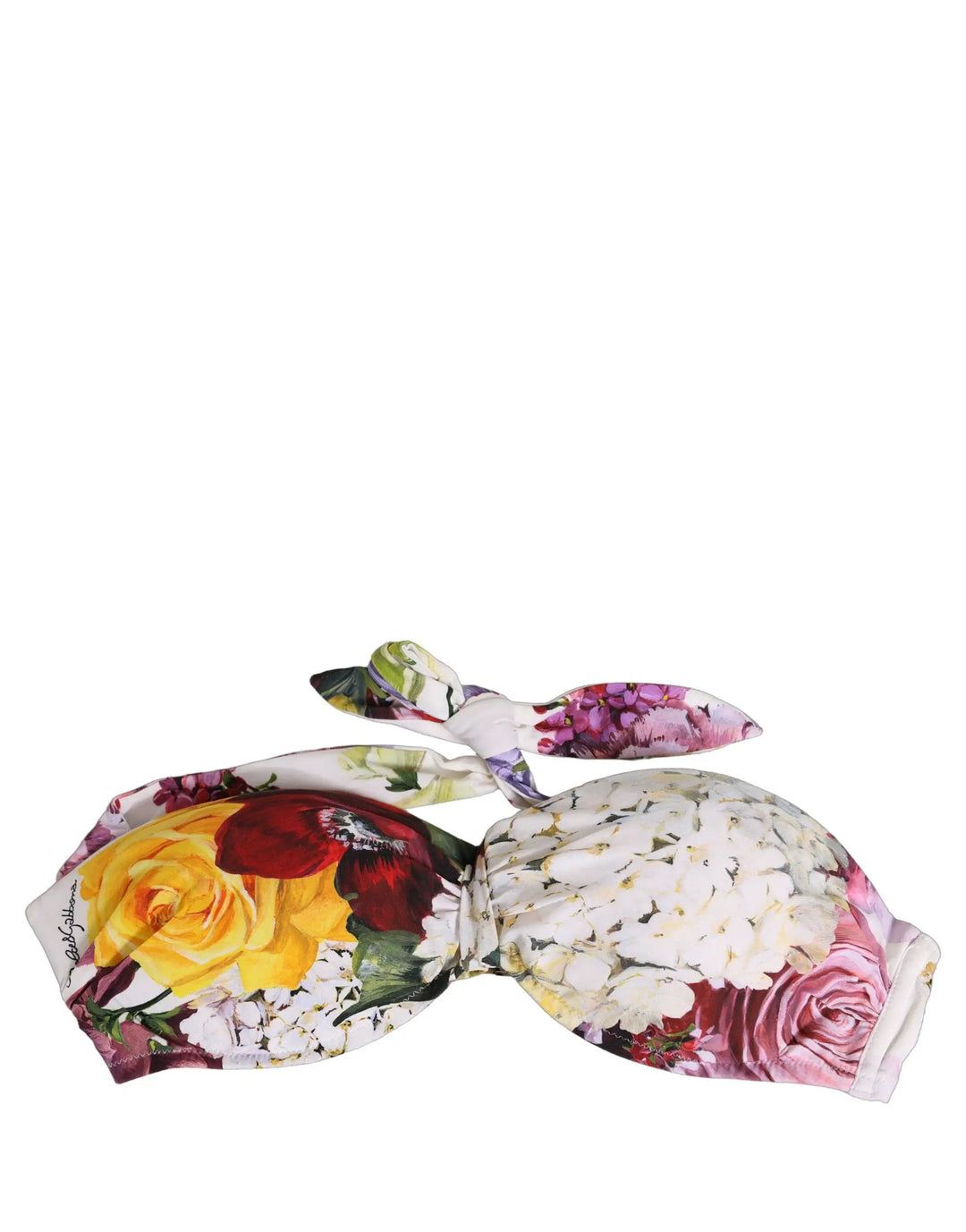 Dolce &amp; Gabbana Sample Sale | Dolce &amp; Gabbana White Floral Print Nylon Beachwear Bikini Top - | Designer outlet
