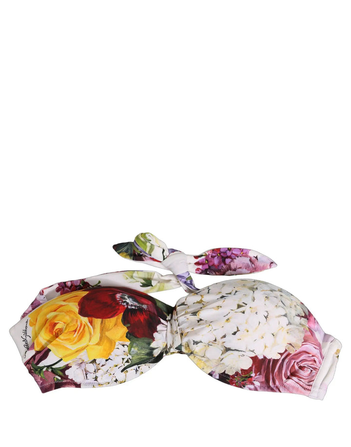 Dolce &amp; Gabbana Sample Sale | Dolce &amp; Gabbana White Floral Print Nylon Beachwear Bikini Top - | Designer outlet