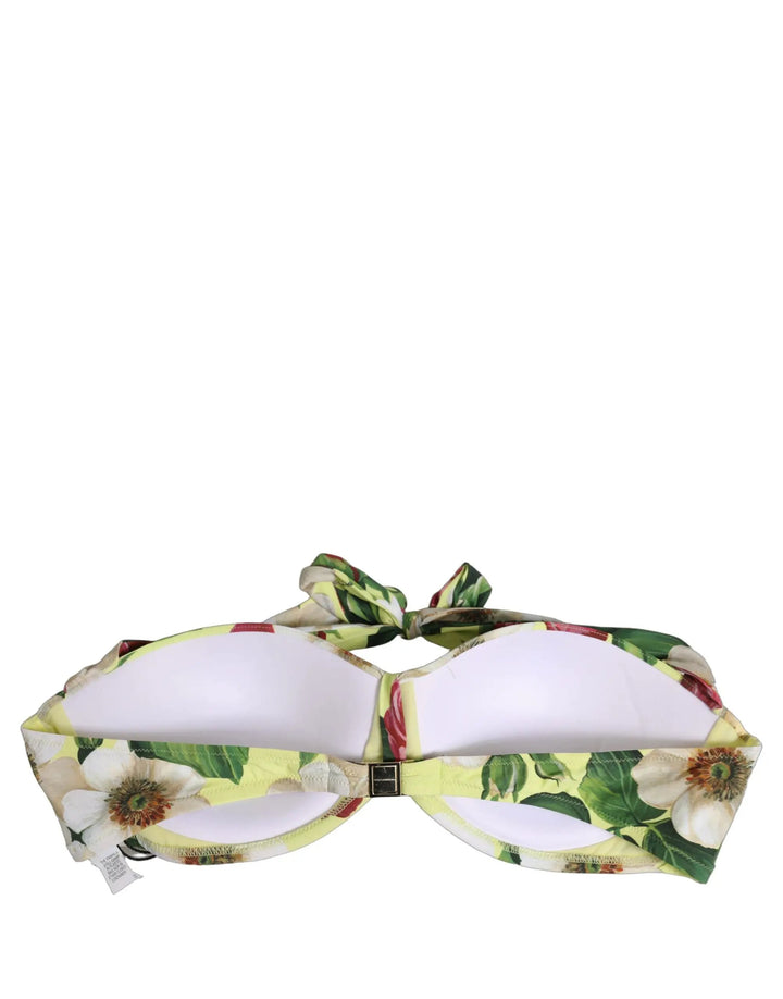 Dolce &amp; Gabbana Sample Sale | Dolce &amp; Gabbana Yellow Floral Halter Nylon Beachwear Bikini Top - | Designer outlet