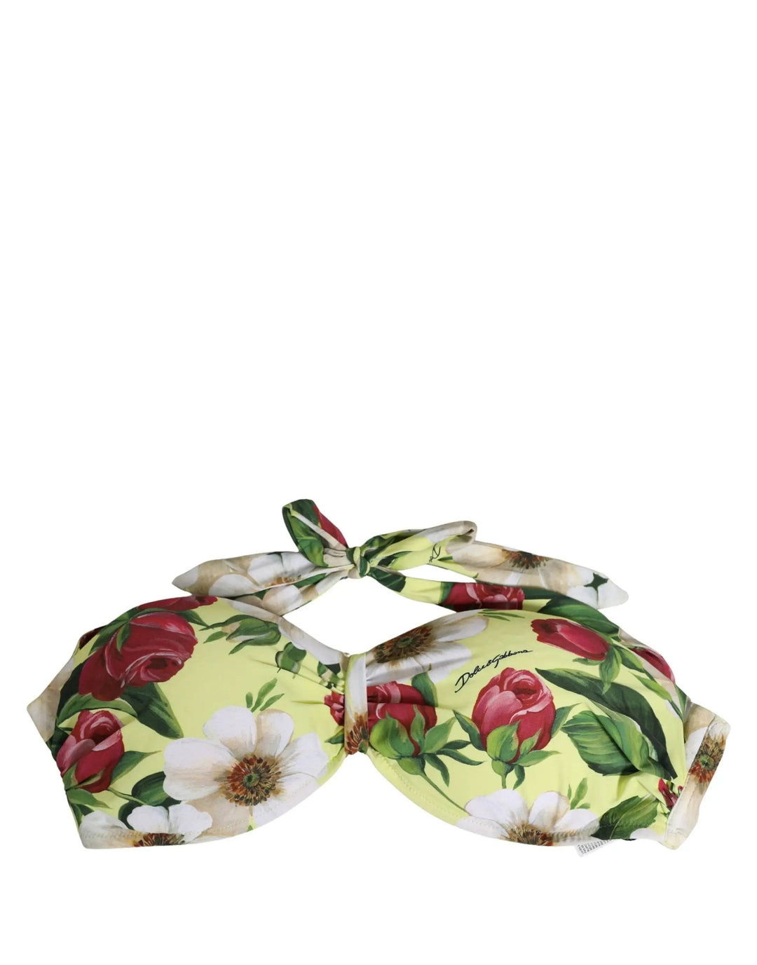 Dolce &amp; Gabbana Sample Sale | Dolce &amp; Gabbana Yellow Floral Halter Nylon Beachwear Bikini Top - | Designer outlet