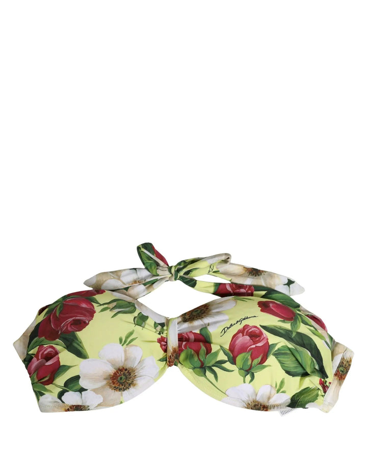 Dolce &amp; Gabbana Sample Sale | Dolce &amp; Gabbana Yellow Floral Halter Nylon Beachwear Bikini Top - | Designer outlet