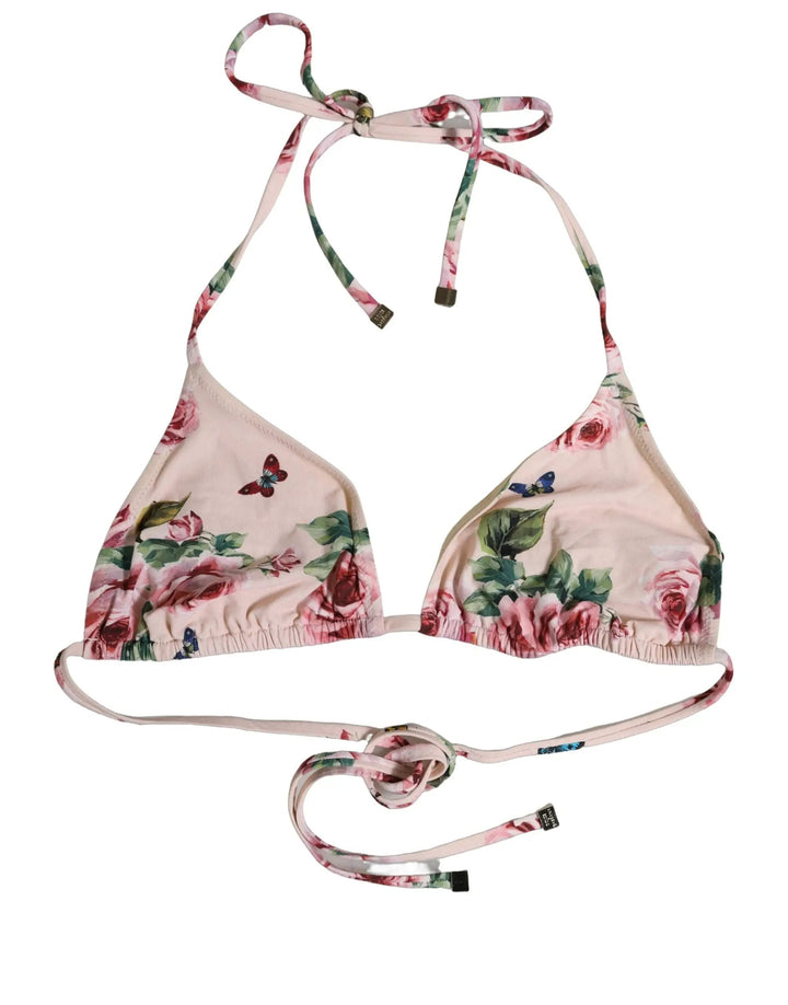 Dolce &amp; Gabbana Sample Sale | Dolce &amp; Gabbana Pink Nylon Floral Halter Beachwear Bikini Top - | Designer outlet