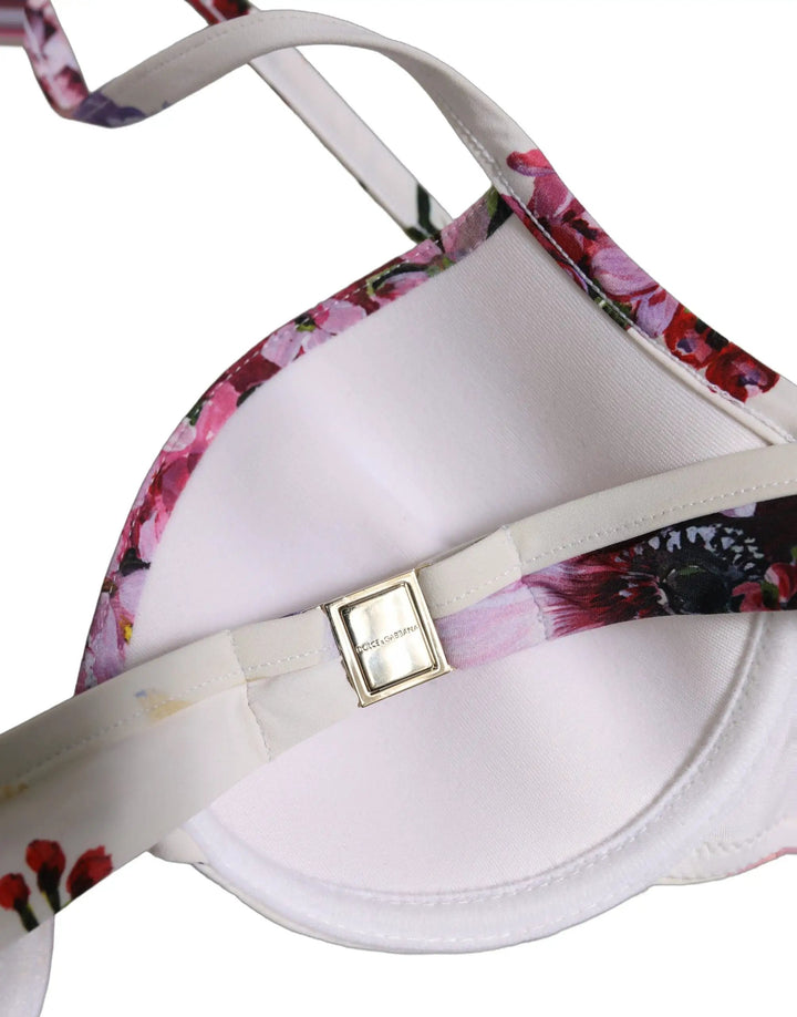 Dolce &amp; Gabbana Sample Sale | Dolce &amp; Gabbana White Floral Print Nylon Beachwear Bikini Top - | Designer outlet