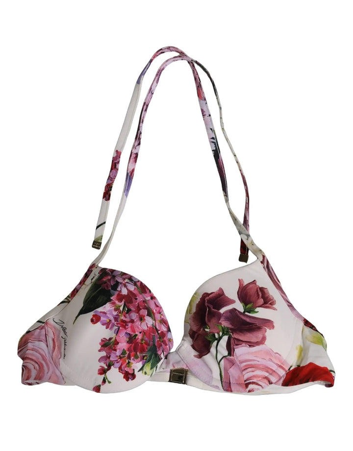 Dolce &amp; Gabbana Sample Sale | Dolce &amp; Gabbana White Floral Print Nylon Beachwear Bikini Top - | Designer outlet