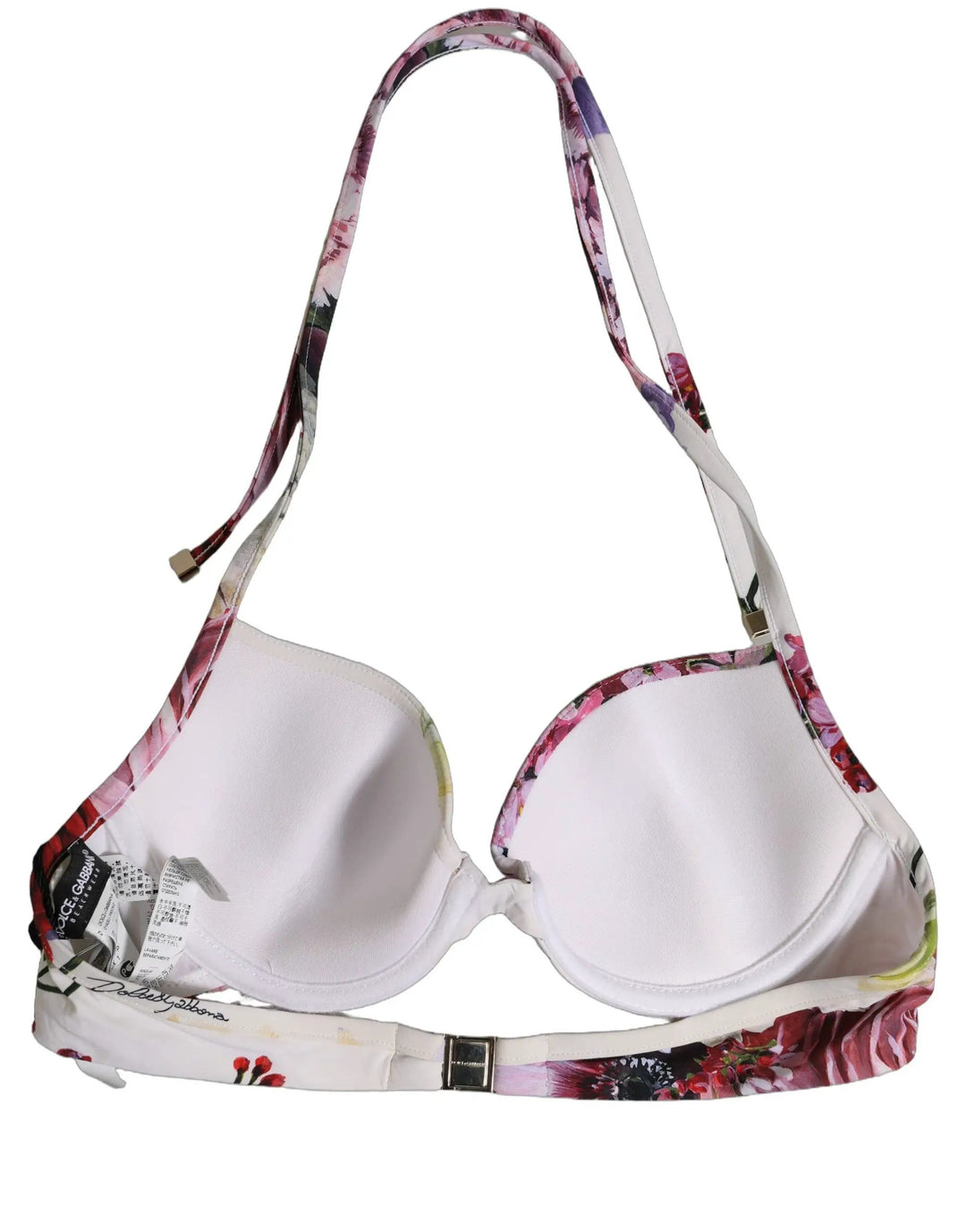 Dolce &amp; Gabbana Sample Sale | Dolce &amp; Gabbana White Floral Print Nylon Beachwear Bikini Top - | Designer outlet