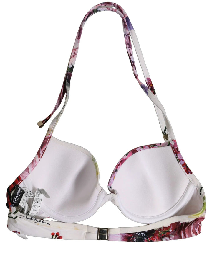 Dolce &amp; Gabbana Sample Sale | Dolce &amp; Gabbana White Floral Print Nylon Beachwear Bikini Top - | Designer outlet