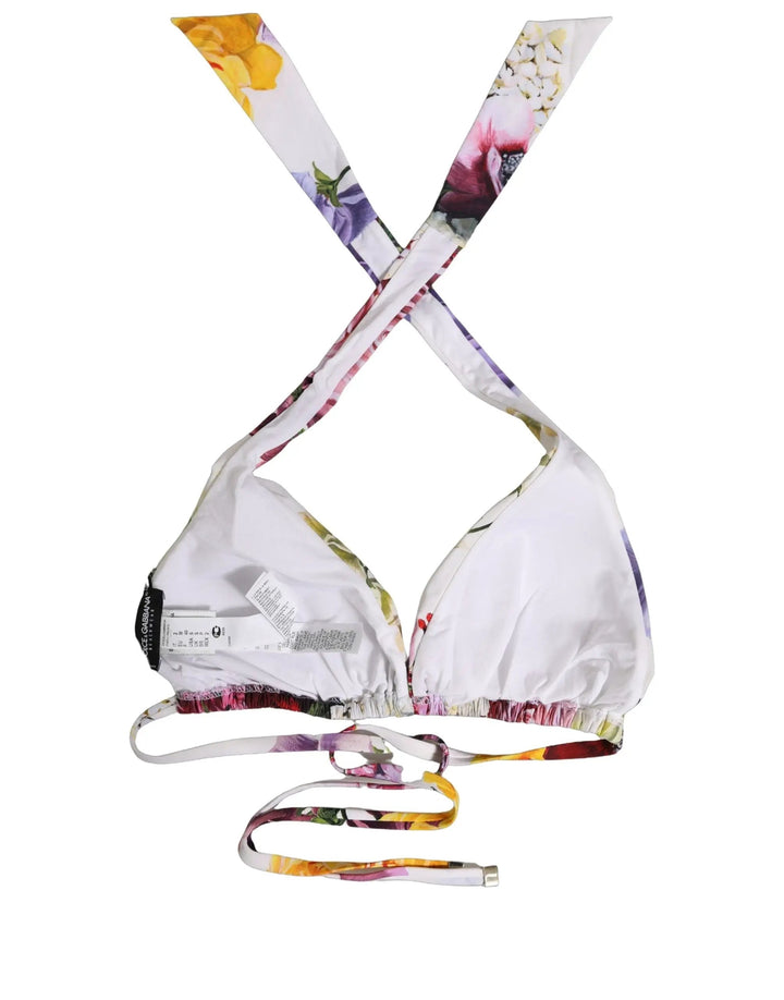 Dolce &amp; Gabbana Sample Sale | Dolce &amp; Gabbana White Floral Print Triangle Beachwear Bikini Top - | Designer outlet