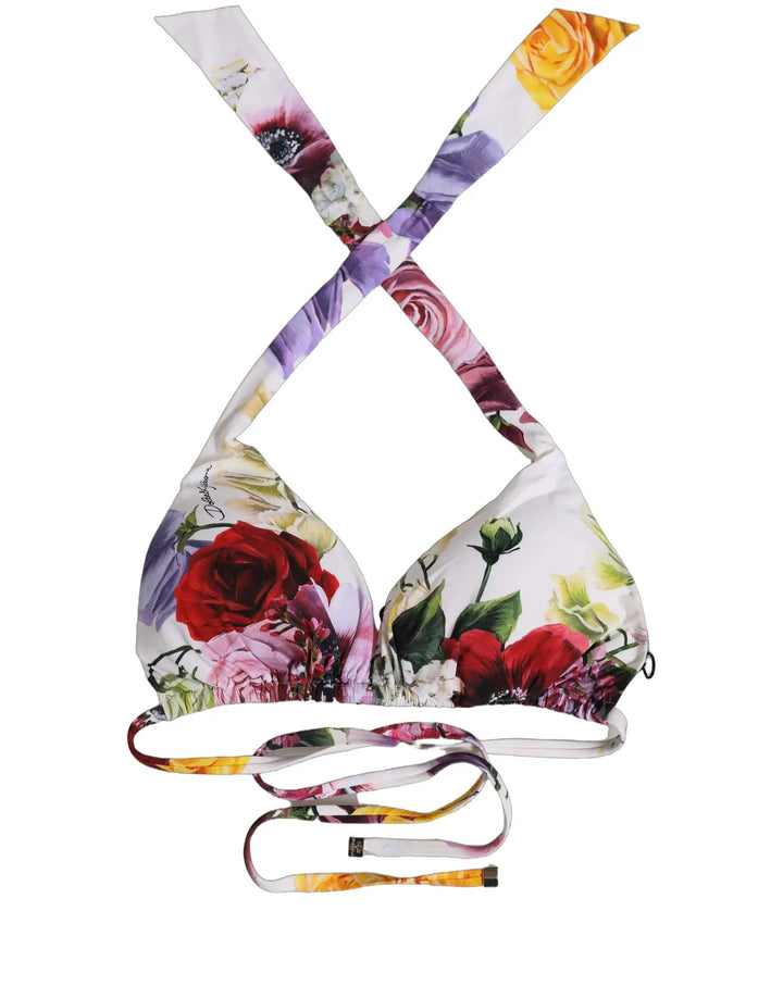 Dolce &amp; Gabbana Sample Sale | Dolce &amp; Gabbana White Floral Print Triangle Beachwear Bikini Top - | Designer outlet