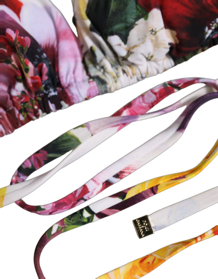Dolce &amp; Gabbana Sample Sale | Dolce &amp; Gabbana White Floral Print Triangle Beachwear Bikini Top - | Designer outlet