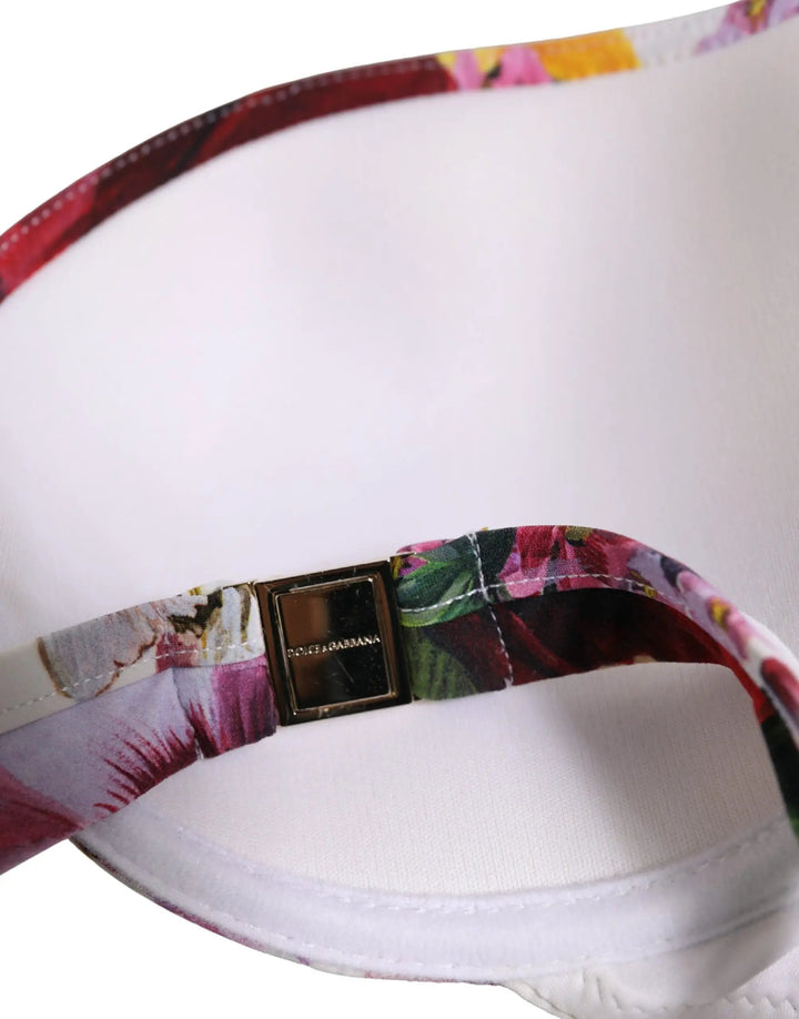 Dolce &amp; Gabbana Sample Sale | Dolce &amp; Gabbana White Floral Print Nylon Beachwear Bikini Top - | Designer outlet