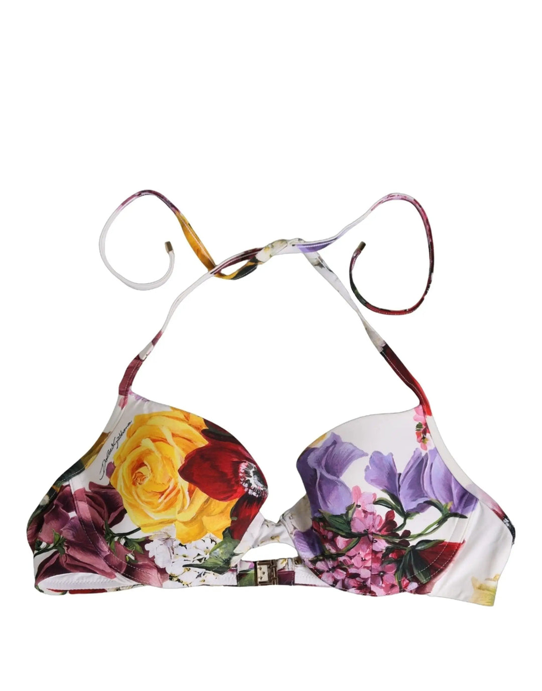 Dolce &amp; Gabbana Sample Sale | Dolce &amp; Gabbana White Floral Print Nylon Beachwear Bikini Top - | Designer outlet