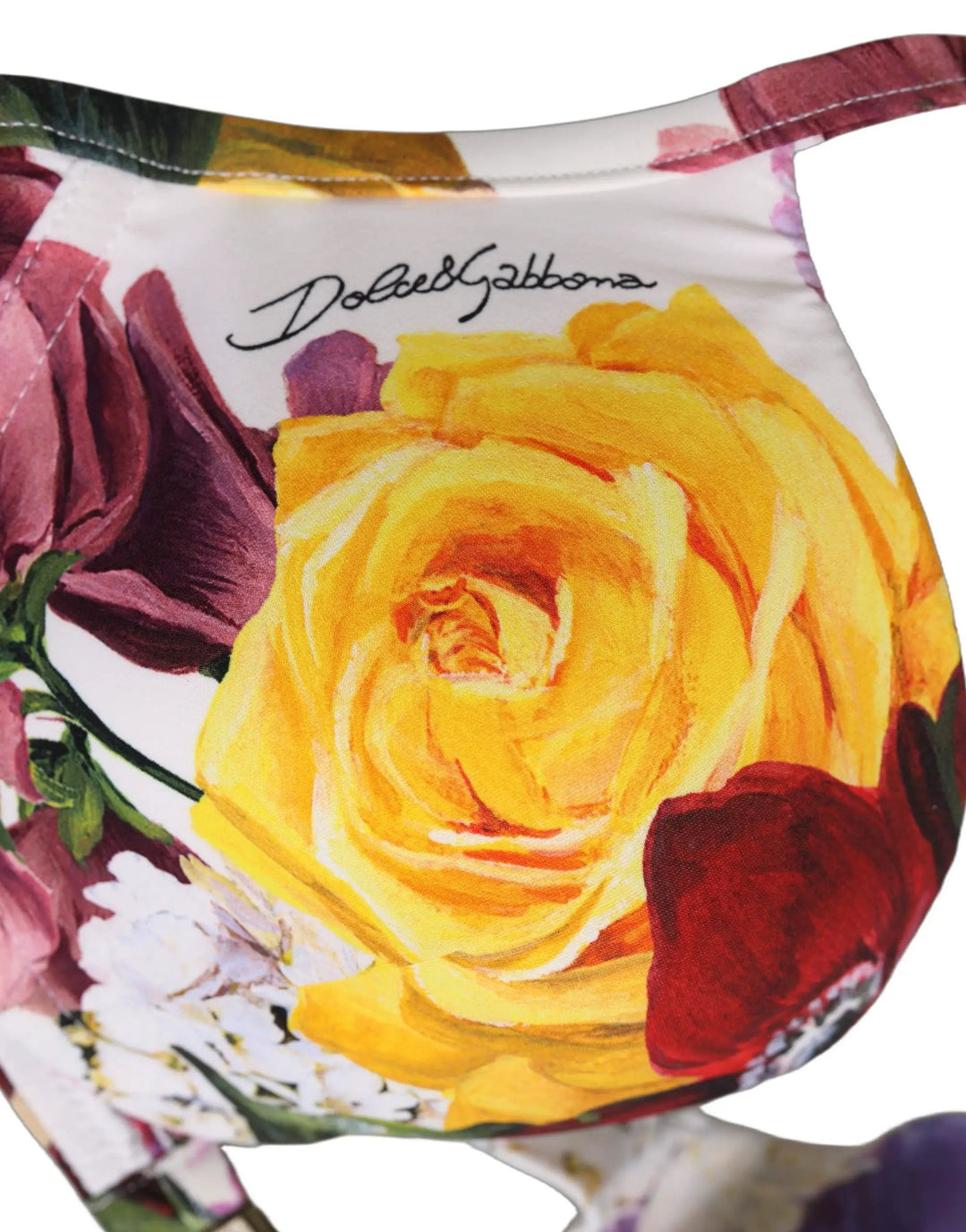 Dolce &amp; Gabbana Sample Sale | Dolce &amp; Gabbana White Floral Print Nylon Beachwear Bikini Top - | Designer outlet