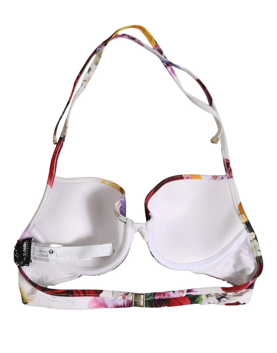 Dolce &amp; Gabbana Sample Sale | Dolce &amp; Gabbana White Floral Print Nylon Beachwear Bikini Top - | Designer outlet