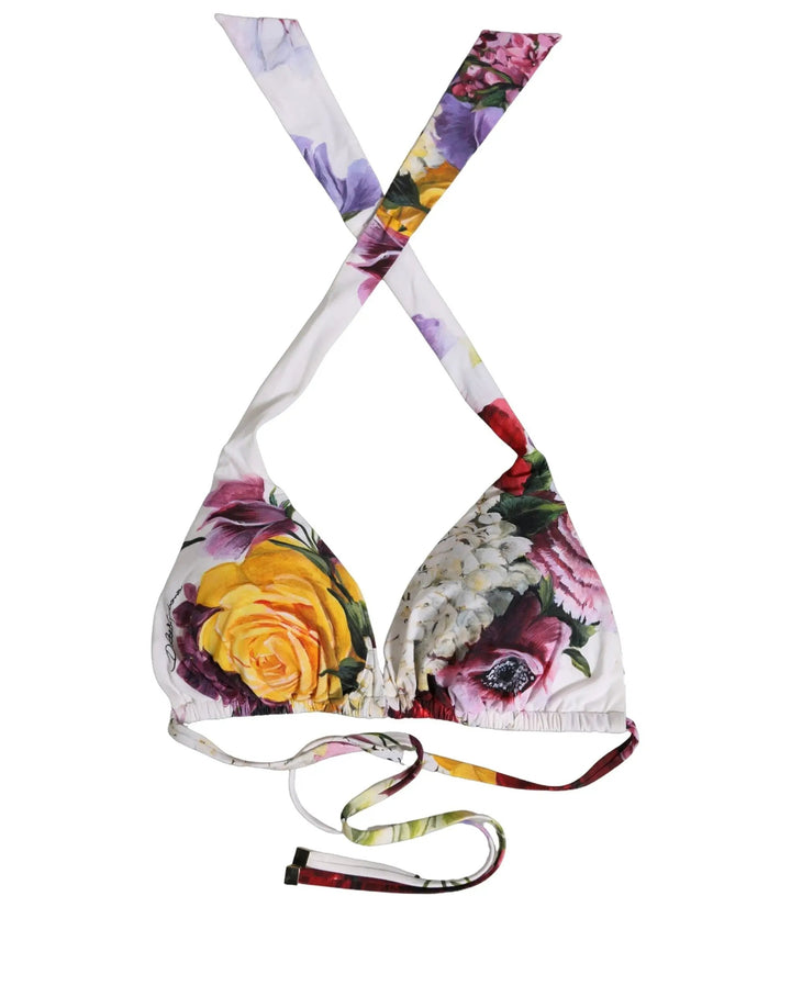 Dolce &amp; Gabbana Sample Sale | Dolce &amp; Gabbana White Floral Print Triangle Beachwear Bikini Top - | Designer outlet