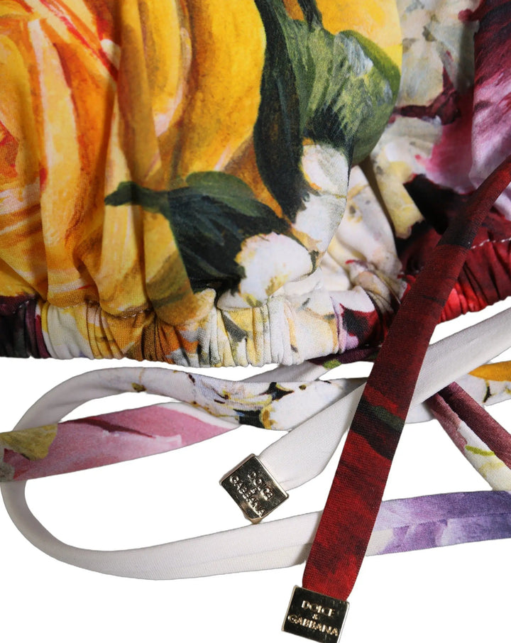Dolce &amp; Gabbana Sample Sale | Dolce &amp; Gabbana White Floral Print Triangle Beachwear Bikini Top - | Designer outlet