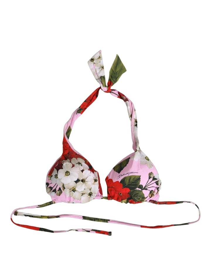 Dolce &amp; Gabbana Sample Sale | Dolce &amp; Gabbana Pink Floral Print Triangle Beachwear Bikini Top - | Designer outlet