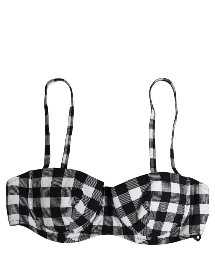 Dolce &amp; Gabbana Sample Sale | Dolce &amp; Gabbana Black White Gingham Check Beachwear Bikini Top - | Designer outlet