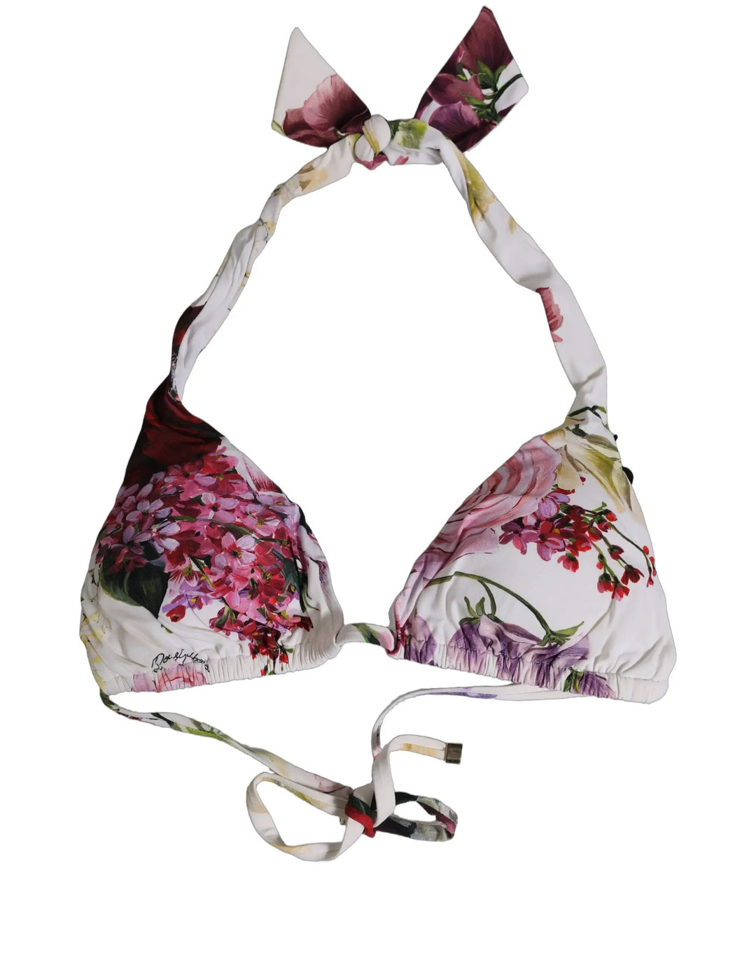 Dolce &amp; Gabbana Sample Sale | Dolce &amp; Gabbana White Floral Print Triangle Beachwear Bikini Top - | Designer outlet
