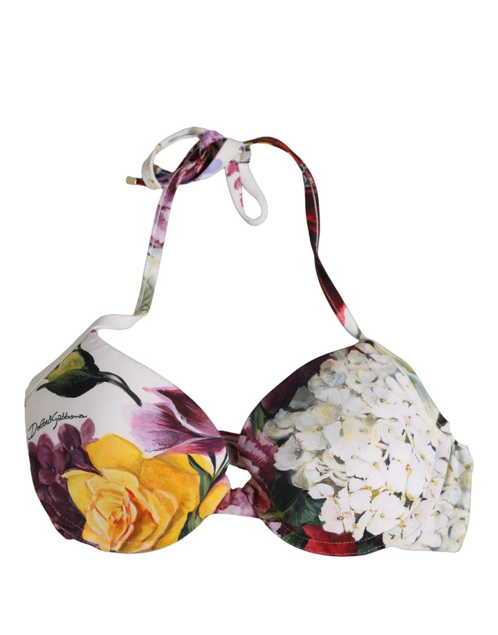 Dolce &amp; Gabbana Sample Sale | Dolce &amp; Gabbana White Floral Print Nylon Beachwear Bikini Top - | Designer outlet
