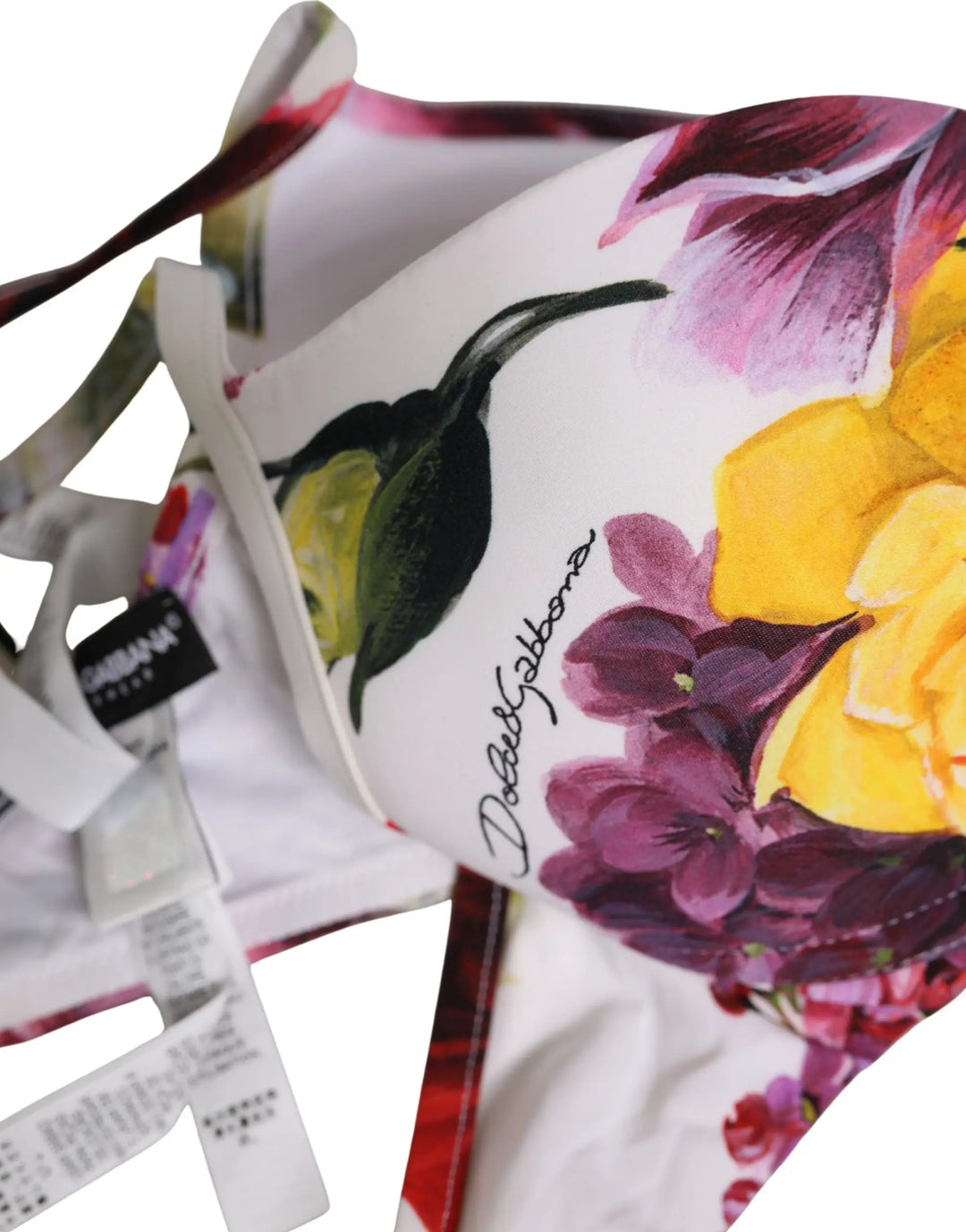 Dolce &amp; Gabbana Sample Sale | Dolce &amp; Gabbana White Floral Print Nylon Beachwear Bikini Top - | Designer outlet