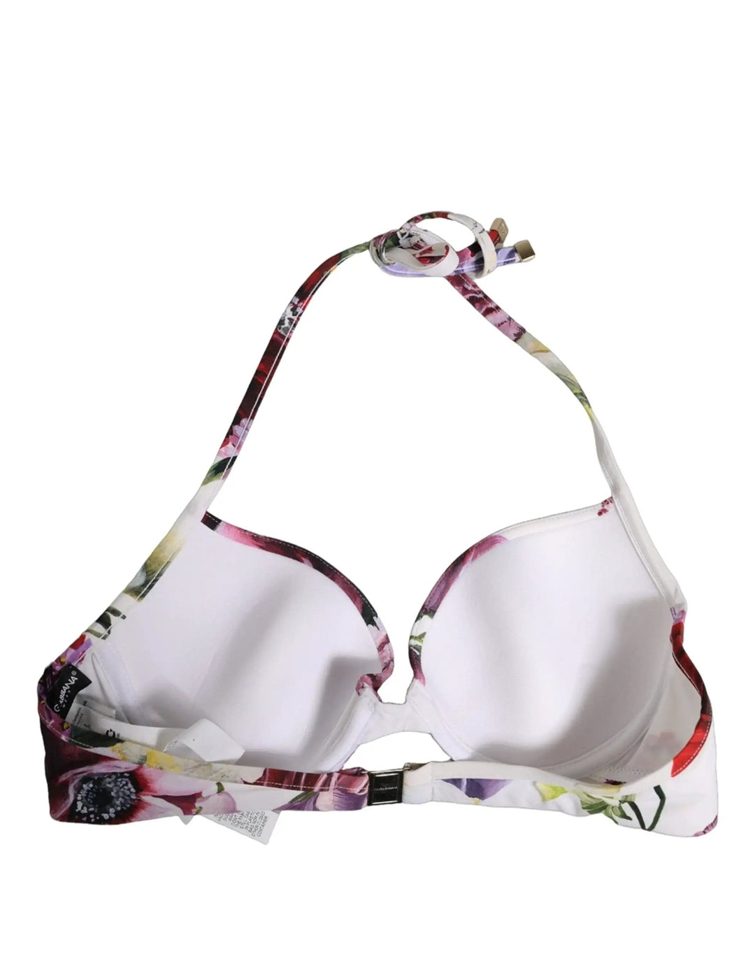 Dolce &amp; Gabbana Sample Sale | Dolce &amp; Gabbana White Floral Print Nylon Beachwear Bikini Top - | Designer outlet