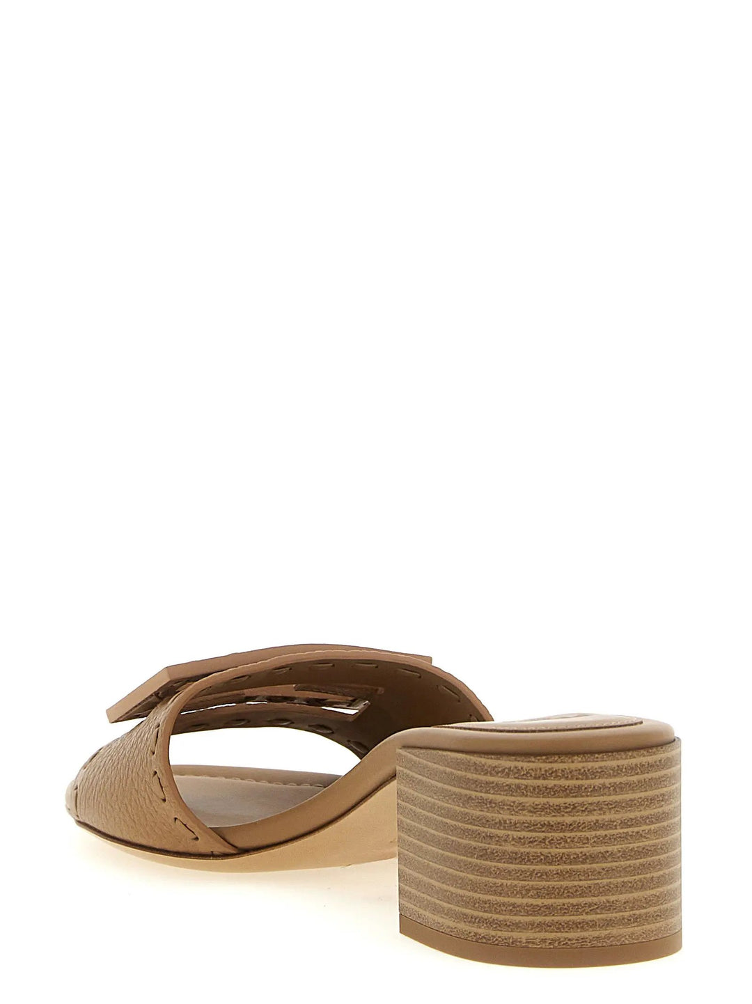 Fendi Sample Sale | Fendi Beige Calfskin Flat Sandals - | Designer outlet
